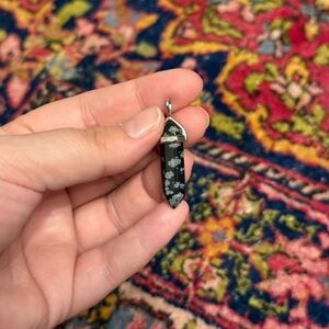 Snowflake Obsidian Point Pendant - Black & Gray Crystal Charm